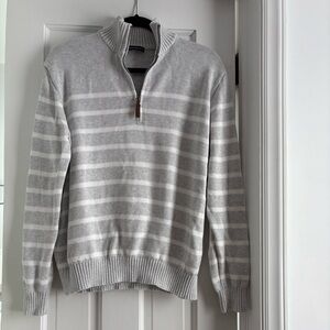 Brandy Melville Light Gray Striped Zip-Up Sweater